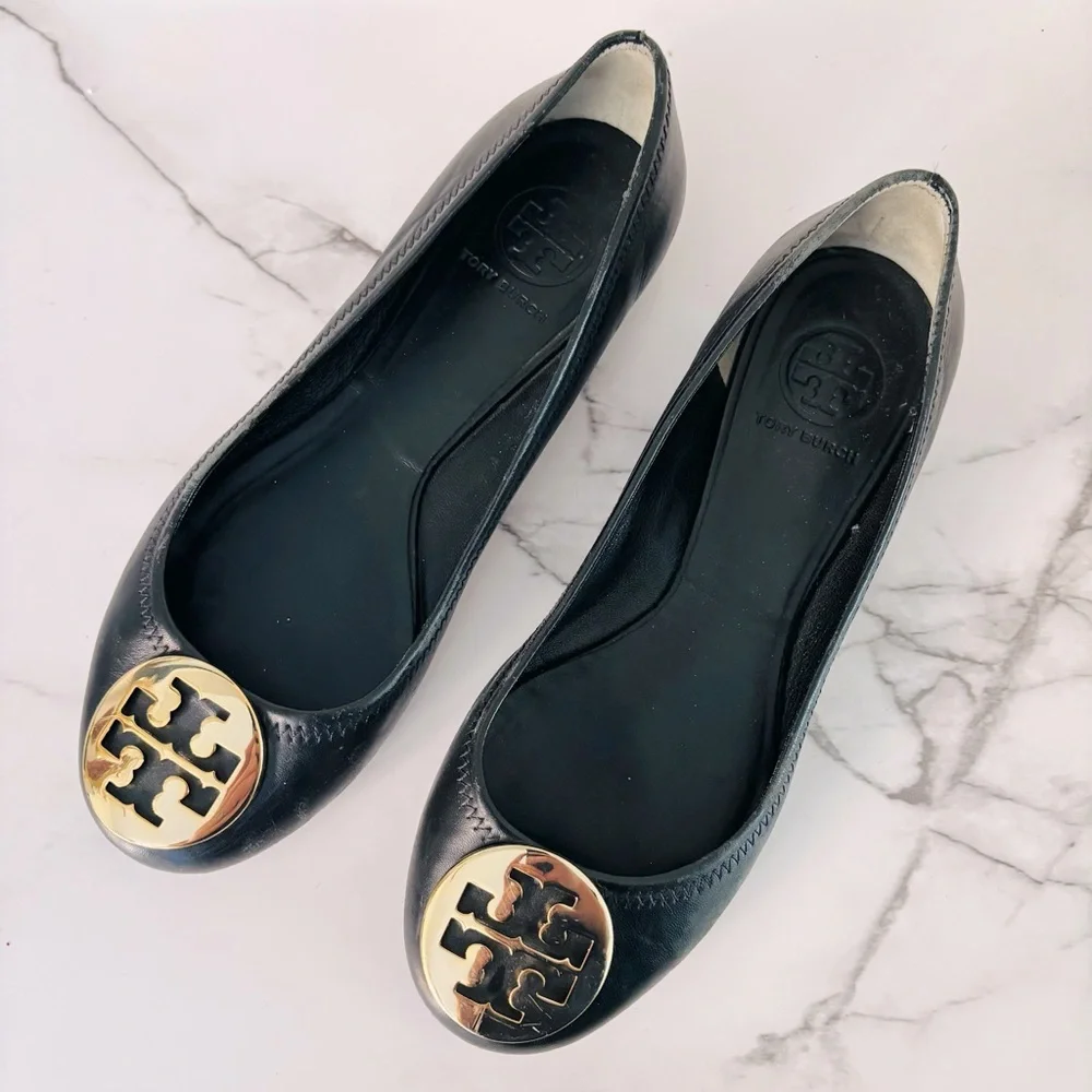 Tory Burch Black and Gold Ballet Flats Size 7.5 C